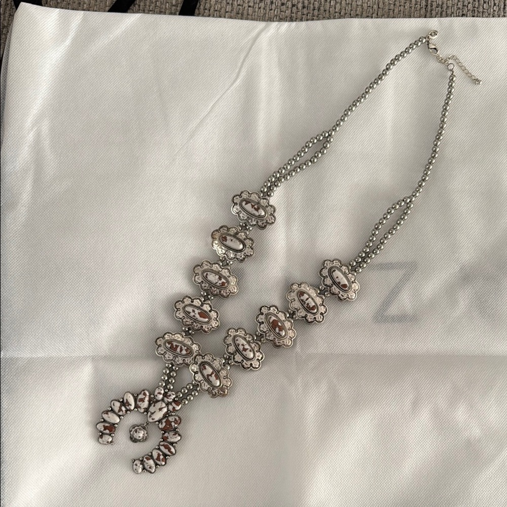 Western faux white buffalo squash blossom necklace